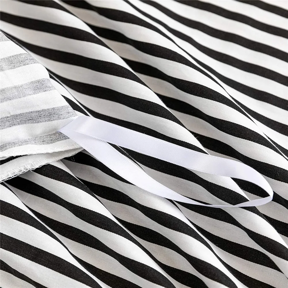Natural Cotton Black Striped Duvet Cover Set